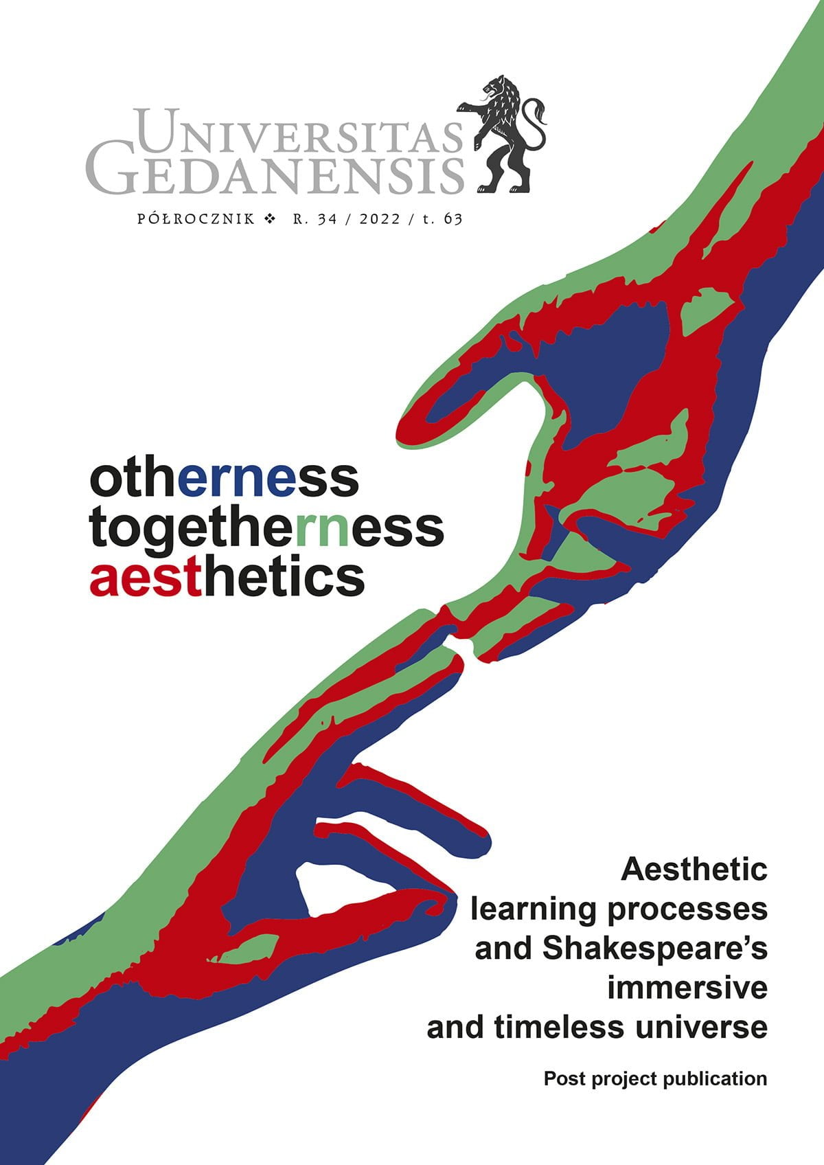 plakat projektu OTA (otherness-togetherness-aesthetics) na grafice dwie dłonie stykające się opuszkami palców